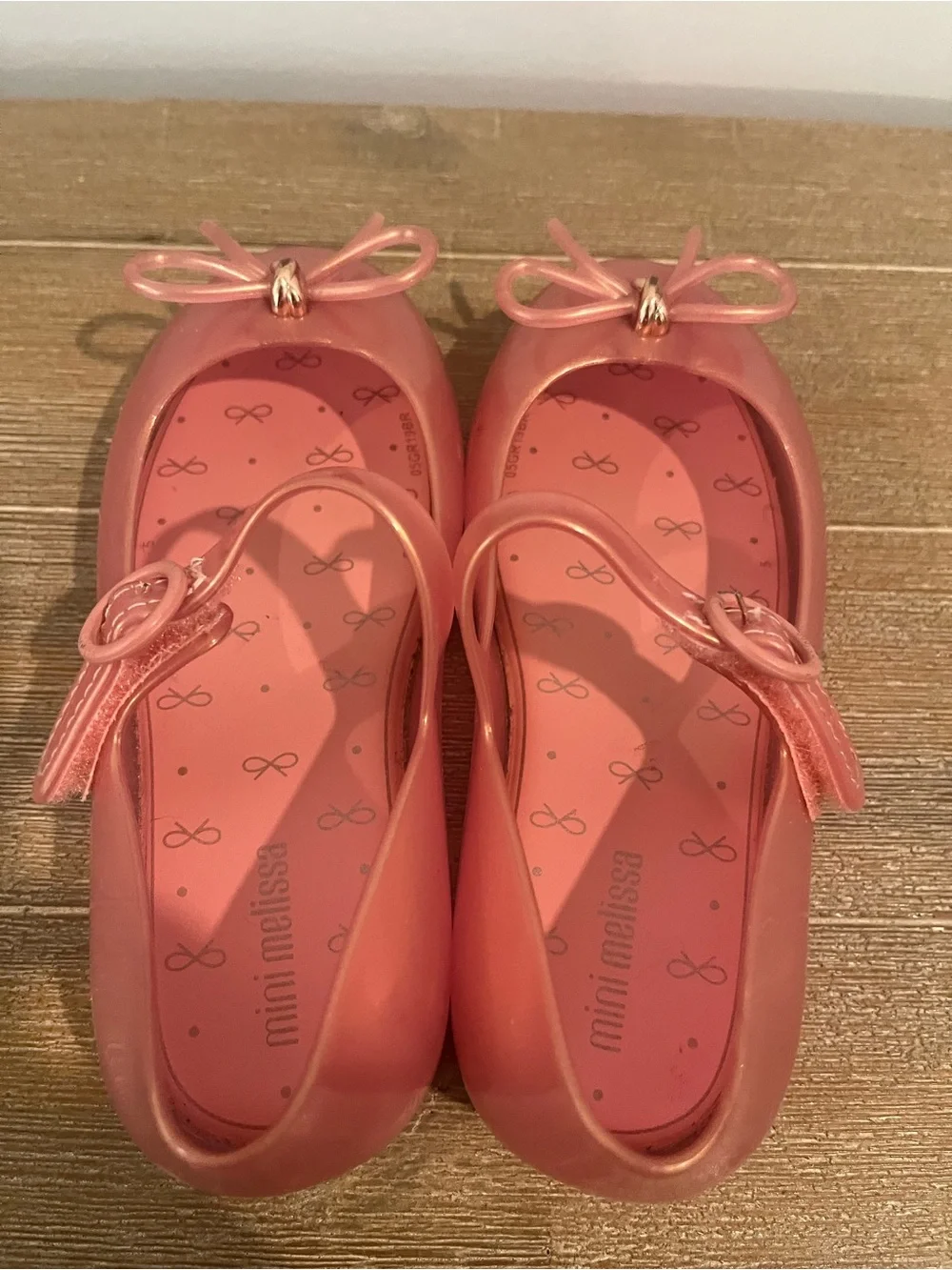 Mini Melissa Metallic Coral Pink Mary Jane Flats with Bow